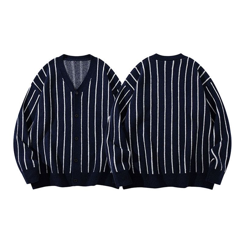 Men's Clothing Sweater Casual Striped Knit Cardigan Single Breasted Men's Autumn Striped Jacquard Knit Cardigan - Relaxed Fit V-Neck Button-Up Sweater_viptrois.com