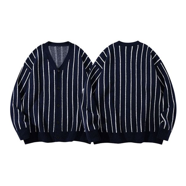 Men's Clothing Sweater Casual Striped Knit Cardigan Single Breasted Men's Autumn Striped Jacquard Knit Cardigan - Relaxed Fit V-Neck Button-Up Sweater_viptrois.com