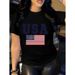 Camiseta Mujer Con Estampado Letras Patrióticas De EE. UU., Cuello Redondo Casual, Manga Corta, Perfecta Primavera Y_viptrois.com