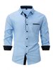 Business-Casual-Hemd Für Herren, Modische Einfarbige, Vielseitige, Langärmlige Revers-Baumwollhemd, Tasche, Frühling Und Herbst_viptrois.com