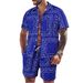 Men's Tropical Print Short Sleeve Shirt & Shorts Set - Blue Vacation Outfit For Summer Beach Holiday_viptrois.com