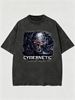 Cyber Skull Heavyweight Washed Graphic T-Shirt Men's Oversized Streetwear Tee_viptrois.com