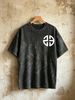 230g Vintage Washed Men T-Shirt White Round Split Geometric Interlock Symbol Print Short Sleeve Crew Neck Street Top_viptrois.com