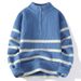 Men's Clothing Autumn And Winter New Style Pullover Half Zip Jacquard Striped Long Sleeved Sweater Trendy Men's Warm Knitted Sweater_viptrois.com