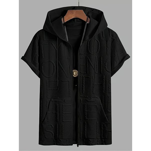 "Men's Stylish Letter Print Hooded T-Shirt - Breathable Polyester, Relaxed Fit, V-Neck Design For Casual & Streetwear (_viptrois.com