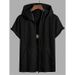 "Men's Stylish Letter Print Hooded T-Shirt - Breathable Polyester, Relaxed Fit, V-Neck Design For Casual & Streetwear (_viptrois.com