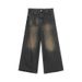 Small Niche Worn-Out Washed Straight Jeans For Men In Autumn, Loose And Versatile Wide Leg Floor Length Pants_viptrois.com