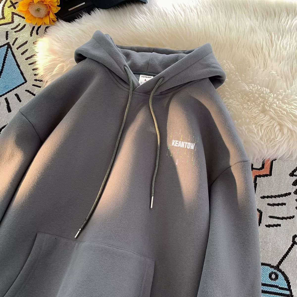 Urban Hip Hop Star Print Hoodie Men's Casual Pullover Sweatshirt Unisex Oversized Fleece Lined Streetwear Jacket_viptrois.com