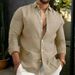 Men's Clothing Men's Cotton And Linen Shirts Men's Youth Casual Solid Color Lapel Long Sleeved Shirt Jacket_viptrois.com