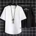 Men's Clothing Waffle Summer Casual Sportswear Loose Suit Trendy Short Sleeved T Shirt Set_viptrois.com