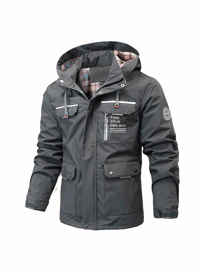 Men's Lightweight Windbreaker Jacket - Waterproof & Breathable Outdoor Coat With Hood, Multiple Pockets, Polyester Blend, Slim Fit For Spring/Autumn_viptrois.com
