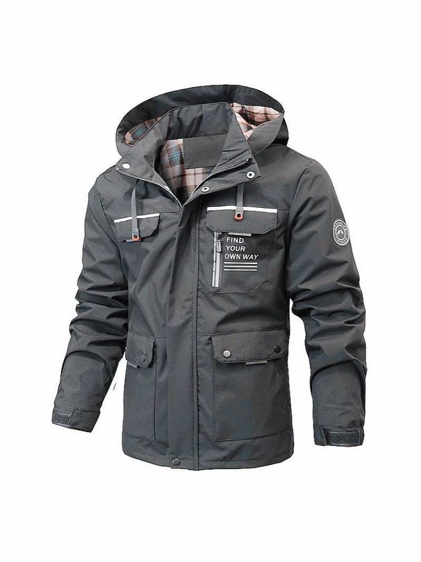 Men's Lightweight Windbreaker Jacket - Waterproof & Breathable Outdoor Coat With Hood, Multiple Pockets, Polyester Blend, Slim Fit For Spring/Autumn_viptrois.com