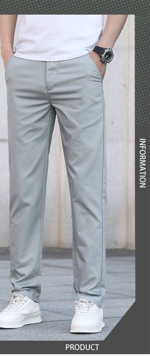 Men's Stretch Dress Pants - Lightweight Breathable Cotton Blend Straight Leg Trousers For Business Casual (Khaki, Black, Grey) - 28-40_viptrois.com