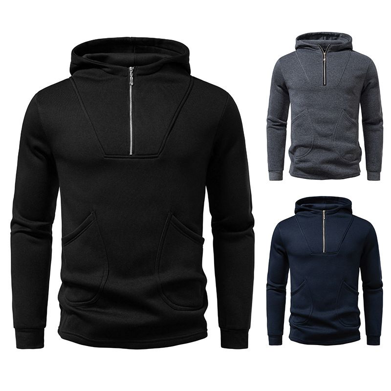Men’s Zip-Up Hoodie – Lightweight Rabbit Fur Lining, Slim Fit With Diagonal Pockets For Streetwear Comfort_viptrois.com