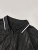 Men's Contrast Collar Striped Textured Polo Shirt, Casual V-Neck Short Sleeve Top_viptrois.com