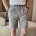Men's Summer Slim Fit 5-Inch Dress Shorts – Subtle Pinstripe Luxury Casual Trousers (Breathable Polyester, Micro-Stretch, British-Inspired Tailoring)_viptrois.com