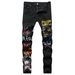 Men's trendy brand men's clothing black jeans elastic slim fit ripped foot pants men's summer thin style_viptrois.com