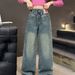 Kids Clothing Girls pants spring and autumn outer wear middle and large children straight loose trousers plus velvet children's jeans_viptrois.com