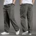 Men's Clothing Thin Men's Casual Pants Large Size Overalls Large Size Loose Middle Aged Men's Trousers Pure Cotton Straight Elastic Waist_viptrois.com