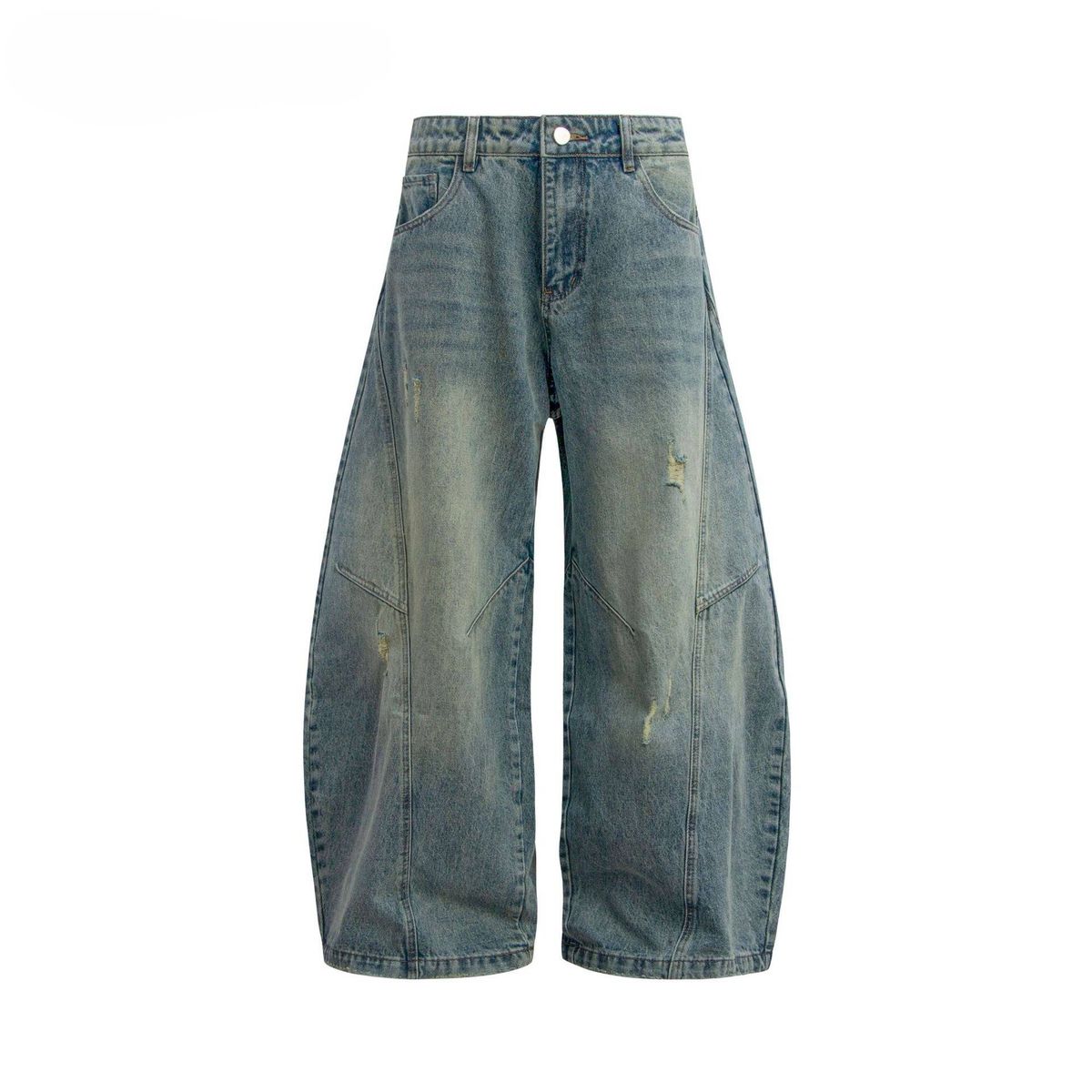 Men's Clothing Retro Washed Distressed Silhouette Scimitar Jeans Trendy Loose Banana Mopping Casual Long Trousers_viptrois.com