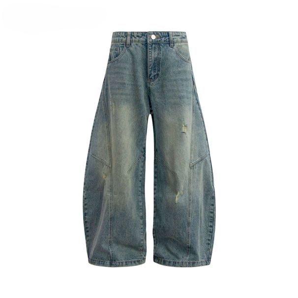 Men's Clothing Retro Washed Distressed Silhouette Scimitar Jeans Trendy Loose Banana Mopping Casual Long Trousers_viptrois.com