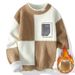 Men's Contrast Color Sweater – Thick Winter Pullover, Loose Fit Round Neck (White/Black/Dark Khaki, M-4XL)_viptrois.com