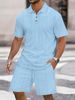 Men's Clothing Summer Men's New Jacquard Button Solid Color Lapel Short Sleeved T Shirt Shorts Casual Suit_viptrois.com