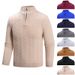 Men's Clothing Half High Collar Casual Men's Knit Sweater Semi-Turtleneck Casual Pullover With Half-Zip Comfortable & Warm For Autumn & Spring_viptrois.com