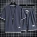 73/5000 Waffle Sportswear Casual Suit For Men, Hong Kong-style Loose Fake Two-piece Short-sleeved Shirt And Shorts_viptrois.com