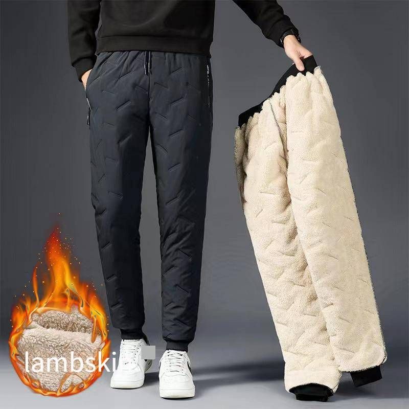 Men's Clothing Large Size Winter Windproof Waterproof Plus Velvet Cotton Trousers Lambskin Thickened Men's Outer Wear Sports Casual Trousers Men_viptrois.com