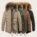 Men's Longline Quilted Jacket With Detachable Hood - Fleece-Lined Cotton Winter Coat, Multi-Pocket Utility Design For Casual & Outdoor_viptrois.com