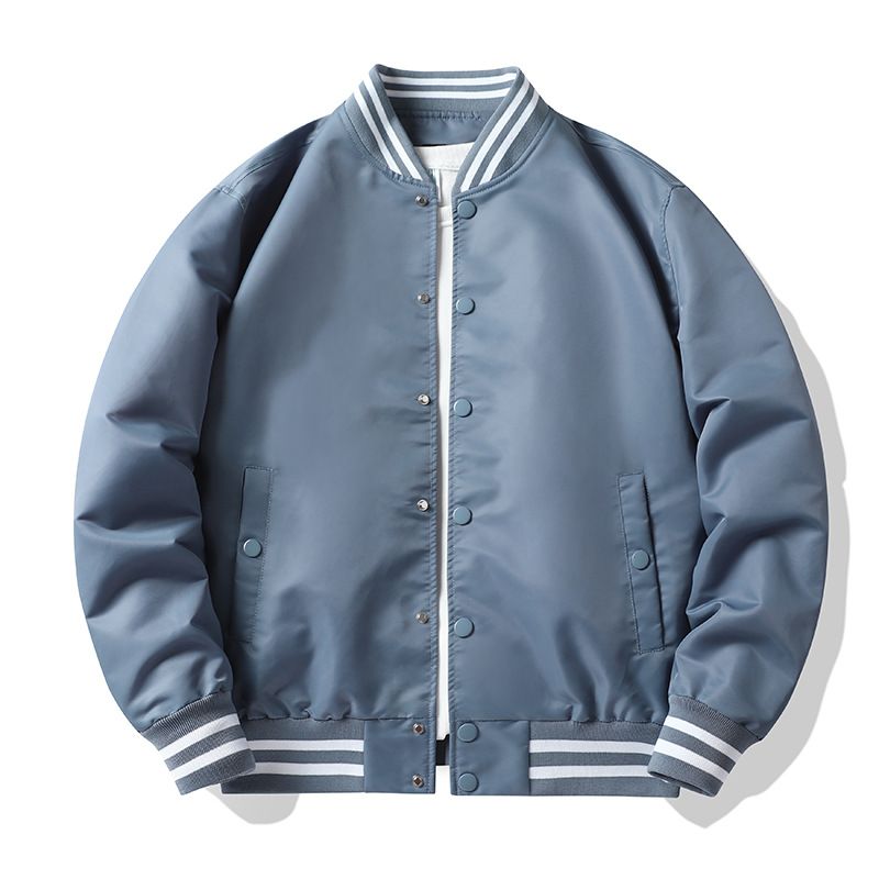 Men's Vintage Bomber Jacket - Solid Color Casual Pilot Coat With Zip Details, Lightweight Nylon Baseball Style Loose Fit Jacket For Autumn_viptrois.com