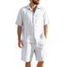 Men's Linen Stripe Short Sleeve Shirt & Casual Shorts Set – Breathable Summer Outfit For Beach & Travel Men's Sets_viptrois.com