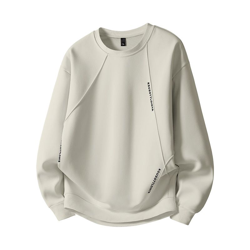 Men's Fleece-Lined Heavyweight Sweatshirt, Oversized Streetwear Pullover With Letter Print (Black, Dark Grey, Grey Green)_viptrois.com