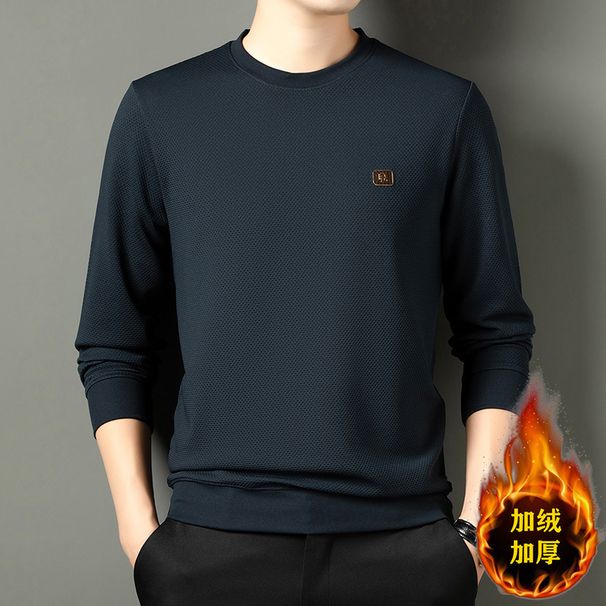Winter Fleece-Lined Thickened Sweatshirt Fashion Casual Round Neck Long Sleeve T-Shirt Men's Base Shirt One-Piece_viptrois.com