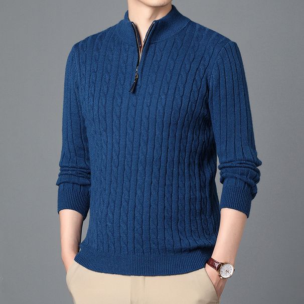 Men's Textured Half-Zip Sweater – Winter Knit Pullover With Chunky Cable Design (Black/Grey/Army Green/Khaki, S-Xxxl)_viptrois.com