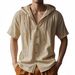 American Style Summer Men's Thin Breathable Linen Amekaji Loose Hooded Short Sleeve Shirt_viptrois.com