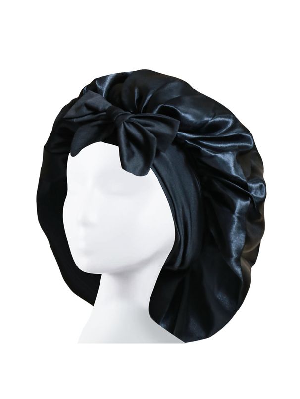 Elastic Ribbon Bow Round Hat Solid Color Silk Nightcap Wide Edge Beauty_viptrois.com