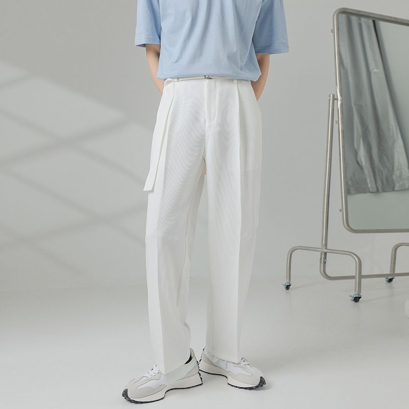 Man's clothing ins Light mature style men's wide vertical trousers men's trousers white_viptrois.com