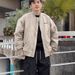 Men's Casual Baseball Jacket With Stand Collar - Stylish Loose Fit Cotton Blend Windproof Coat For Spring & Autumn (Red, Green, Black)_viptrois.com