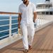 Men's Clothing Men's Summer Casual Loose Shirt And Pants Set Solid Color Simple Lapel Cotton Linen Two Piece Short Sleeve_viptrois.com