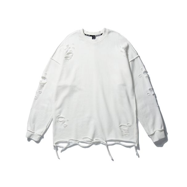 Vibe Style Solid Color Simple Distressed Sweatshirt Long Sleeve Men's Ins American Trendy Brand Loose Round Neck_viptrois.com