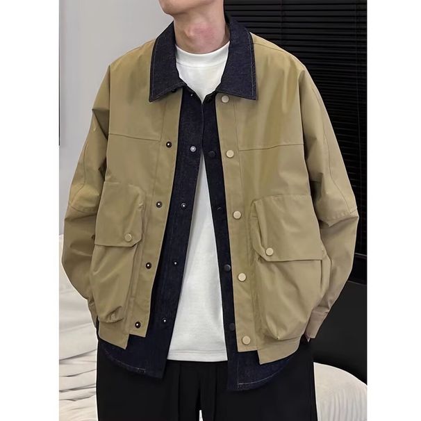 New Spring 2025 Patchwork Design Denim With Loose Fit, Trendy And Cool Korean Style Jacket For Men_viptrois.com