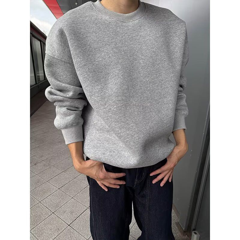 Long Sleeved Solid Color Round Neck Hoodie With Trendy Temperament And Fashionable Design Sense, Versatile Loose Top_viptrois.com