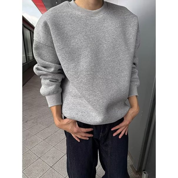 Long Sleeved Solid Color Round Neck Hoodie With Trendy Temperament And Fashionable Design Sense, Versatile Loose Top_viptrois.com