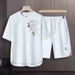 Men's Clothing 2024 Waffle Casual Summer Suit Men's Loose Teen Short sleeved T shirt Shorts Handsome Two piece Suit_viptrois.com