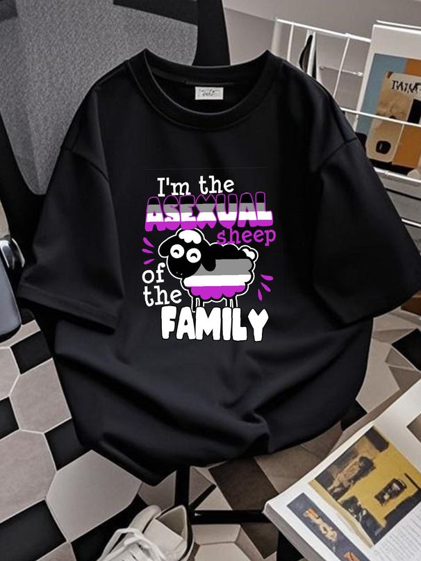 Asexual Sheep Of The Family Funny Pride Flag LGBTQ T-Shirt Designer Clothes Fashion Unisex Top For Everyday Wear Stretched Slightly Stylish Soft_viptrois.com