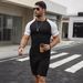 Men's Sports Short Sleeve Shorts Set Elastic Color Block Raglan Sleeves_viptrois.com