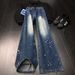 Men's Black Washed Denim Jeans Clean Fit Straight Leg Paint Splatter Print Vintage High Street Vibe Versatile Styling Base_viptrois.com