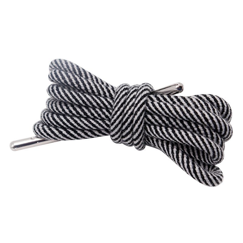 Two-tone Striped Polyester Cotton Round LACES Plus Metal Shoes With Head Daddy Shoes Sneakers Trend Shoe Cord Strap_viptrois.com